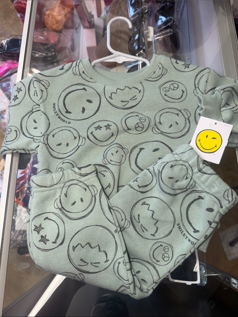 Kids Mint Smiley Face Pajama Set by